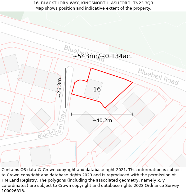 16, BLACKTHORN WAY, KINGSNORTH, ASHFORD, TN23 3QB: Plot and title map