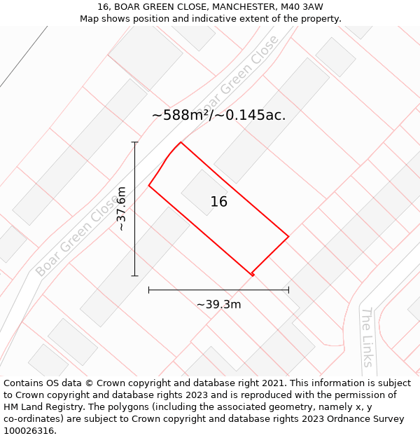 16, BOAR GREEN CLOSE, MANCHESTER, M40 3AW: Plot and title map