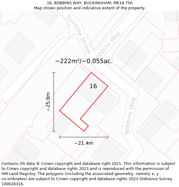 16, BOBBINS WAY, BUCKINGHAM, MK18 7SA: Plot and title map