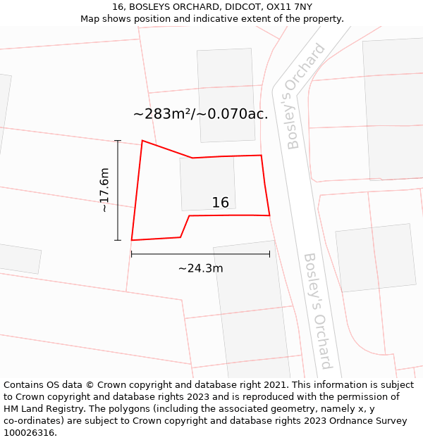 16, BOSLEYS ORCHARD, DIDCOT, OX11 7NY: Plot and title map