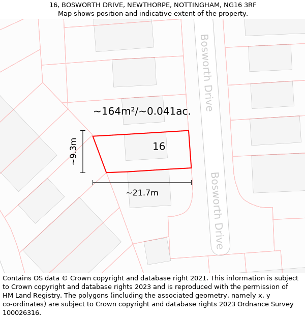 16, BOSWORTH DRIVE, NEWTHORPE, NOTTINGHAM, NG16 3RF: Plot and title map