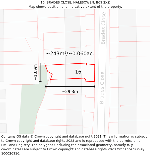 16, BRADES CLOSE, HALESOWEN, B63 2XZ: Plot and title map