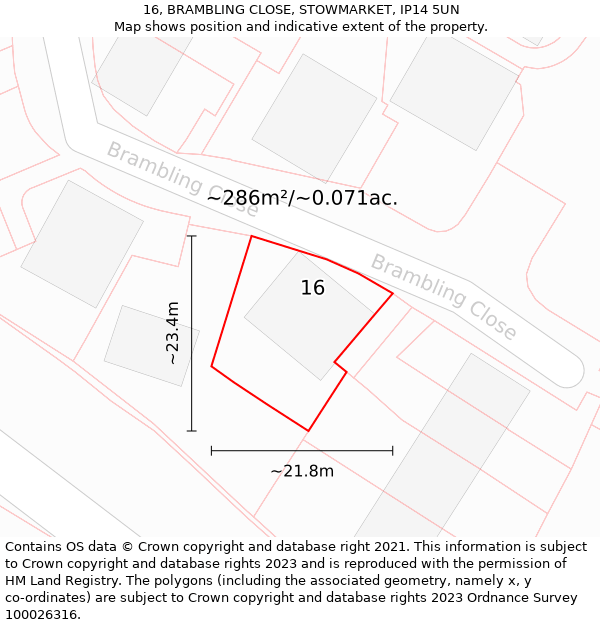 16, BRAMBLING CLOSE, STOWMARKET, IP14 5UN: Plot and title map