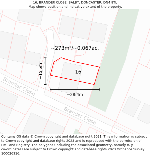 16, BRANDER CLOSE, BALBY, DONCASTER, DN4 8TL: Plot and title map