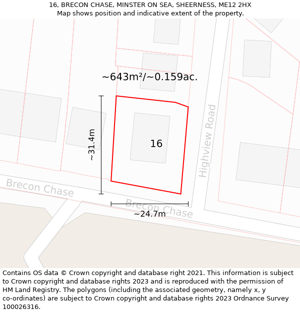 16, BRECON CHASE, MINSTER ON SEA, SHEERNESS, ME12 2HX: Plot and title map