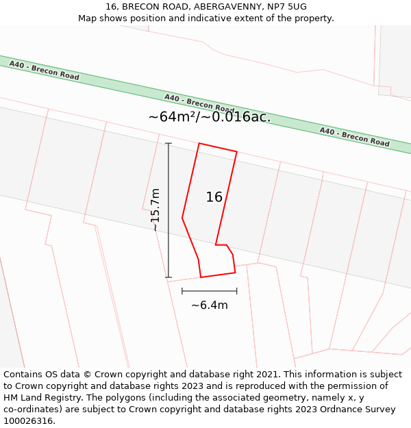 16, BRECON ROAD, ABERGAVENNY, NP7 5UG: Plot and title map
