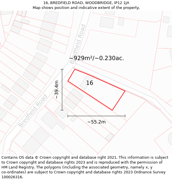 16, BREDFIELD ROAD, WOODBRIDGE, IP12 1JA: Plot and title map