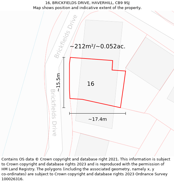 16, BRICKFIELDS DRIVE, HAVERHILL, CB9 9SJ: Plot and title map