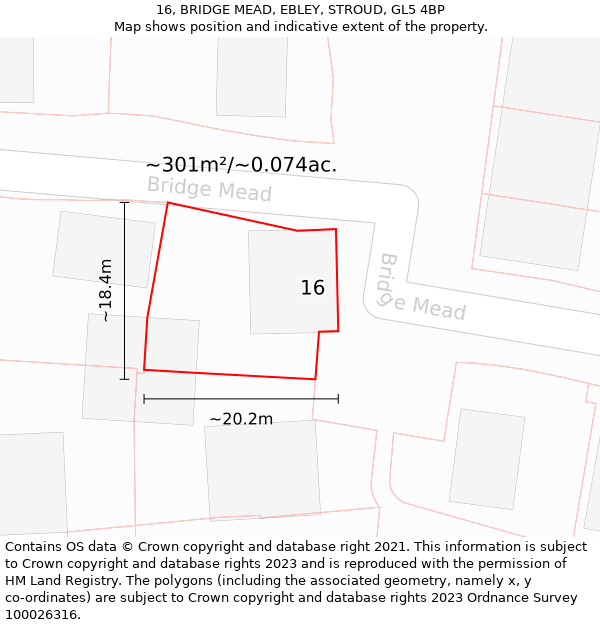 16, BRIDGE MEAD, EBLEY, STROUD, GL5 4BP: Plot and title map