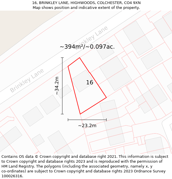 16, BRINKLEY LANE, HIGHWOODS, COLCHESTER, CO4 9XN: Plot and title map