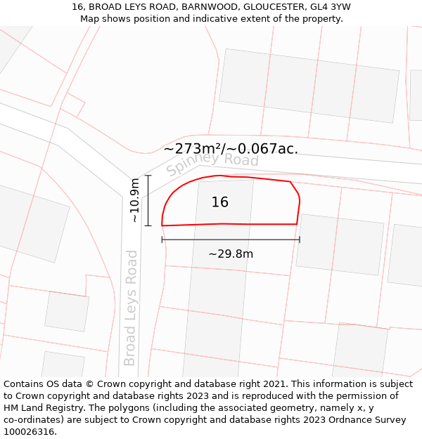 16, BROAD LEYS ROAD, BARNWOOD, GLOUCESTER, GL4 3YW: Plot and title map