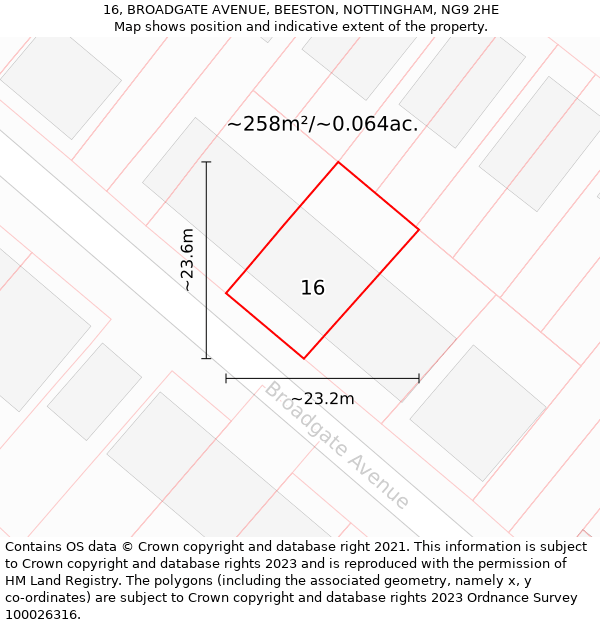 16, BROADGATE AVENUE, BEESTON, NOTTINGHAM, NG9 2HE: Plot and title map