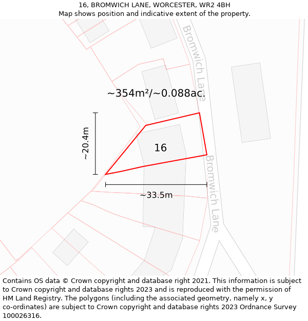 16, BROMWICH LANE, WORCESTER, WR2 4BH: Plot and title map