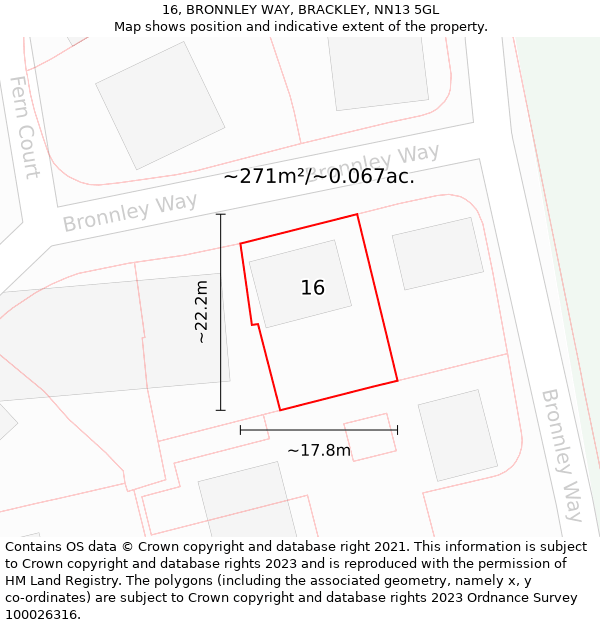 16, BRONNLEY WAY, BRACKLEY, NN13 5GL: Plot and title map