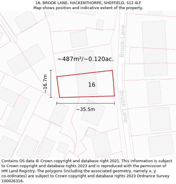 16, BROOK LANE, HACKENTHORPE, SHEFFIELD, S12 4LF: Plot and title map