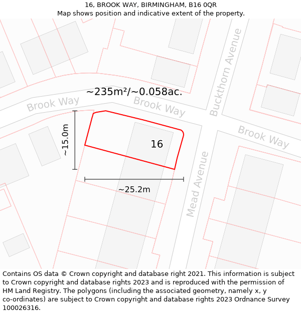 16, BROOK WAY, BIRMINGHAM, B16 0QR: Plot and title map