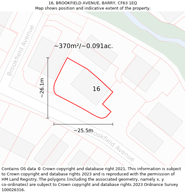 16, BROOKFIELD AVENUE, BARRY, CF63 1EQ: Plot and title map