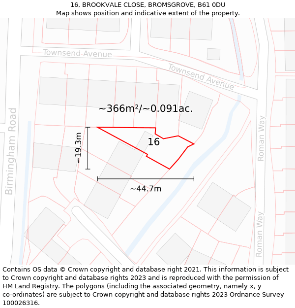 16, BROOKVALE CLOSE, BROMSGROVE, B61 0DU: Plot and title map