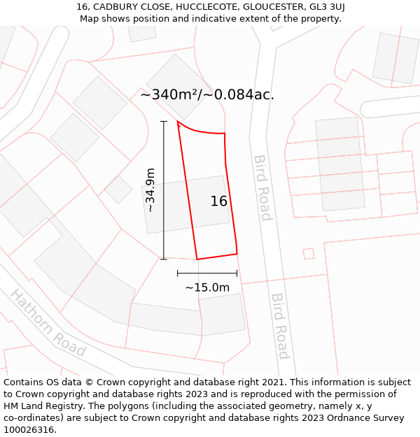 16, CADBURY CLOSE, HUCCLECOTE, GLOUCESTER, GL3 3UJ: Plot and title map