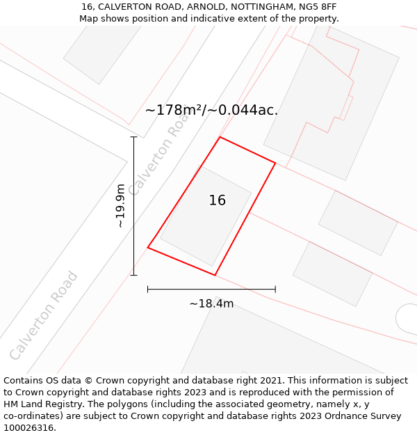 16, CALVERTON ROAD, ARNOLD, NOTTINGHAM, NG5 8FF: Plot and title map