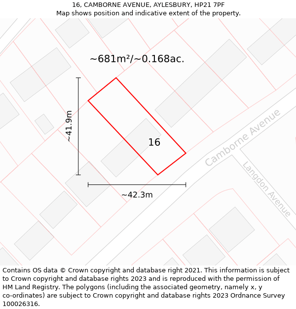 16, CAMBORNE AVENUE, AYLESBURY, HP21 7PF: Plot and title map