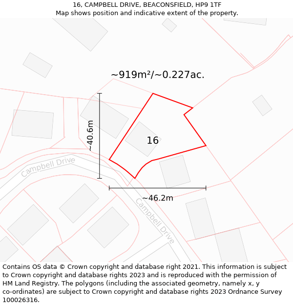 16, CAMPBELL DRIVE, BEACONSFIELD, HP9 1TF: Plot and title map