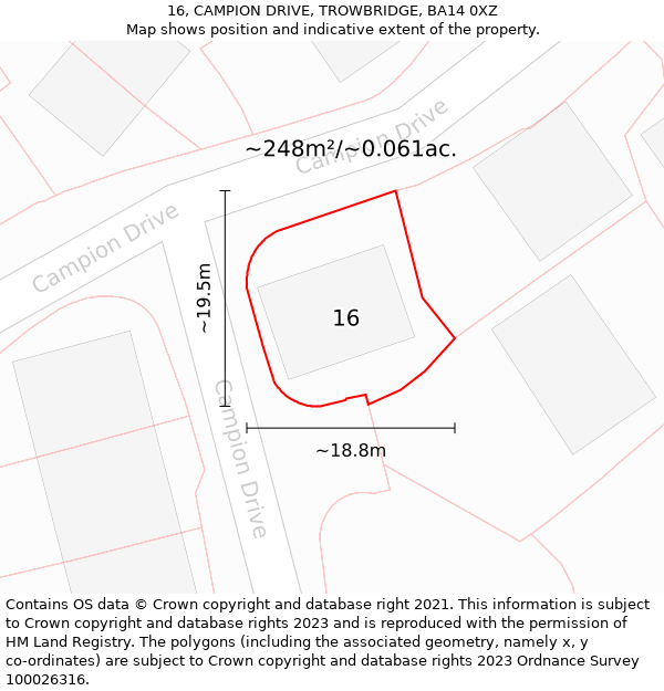 16, CAMPION DRIVE, TROWBRIDGE, BA14 0XZ: Plot and title map