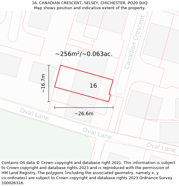 16, CANADIAN CRESCENT, SELSEY, CHICHESTER, PO20 0UQ: Plot and title map