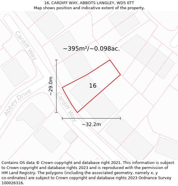 16, CARDIFF WAY, ABBOTS LANGLEY, WD5 0TT: Plot and title map