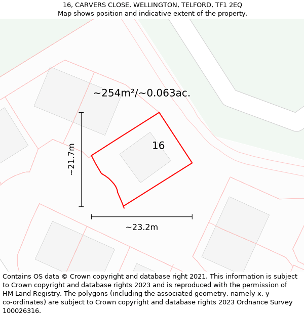 16, CARVERS CLOSE, WELLINGTON, TELFORD, TF1 2EQ: Plot and title map