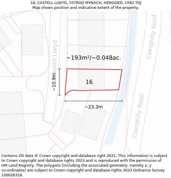 16, CASTELL LLWYD, YSTRAD MYNACH, HENGOED, CF82 7DJ: Plot and title map