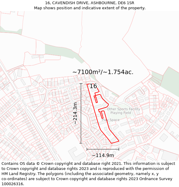 16, CAVENDISH DRIVE, ASHBOURNE, DE6 1SR: Plot and title map