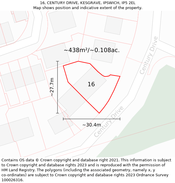 16, CENTURY DRIVE, KESGRAVE, IPSWICH, IP5 2EL: Plot and title map