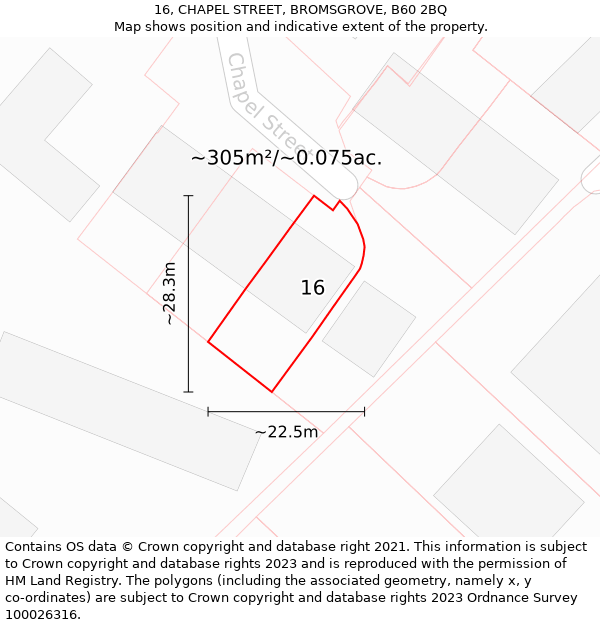 16, CHAPEL STREET, BROMSGROVE, B60 2BQ: Plot and title map