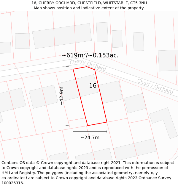 16, CHERRY ORCHARD, CHESTFIELD, WHITSTABLE, CT5 3NH: Plot and title map