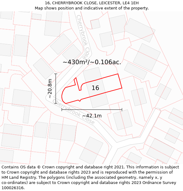 16, CHERRYBROOK CLOSE, LEICESTER, LE4 1EH: Plot and title map