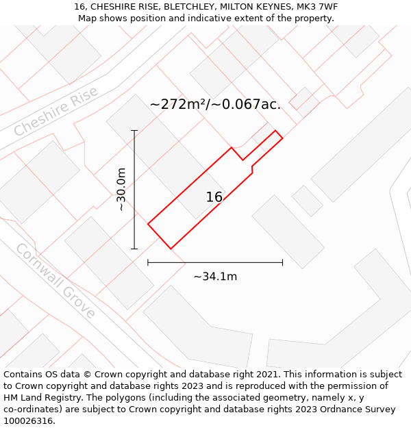 16, CHESHIRE RISE, BLETCHLEY, MILTON KEYNES, MK3 7WF: Plot and title map