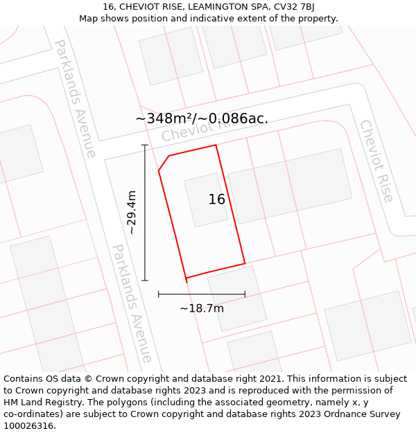 16, CHEVIOT RISE, LEAMINGTON SPA, CV32 7BJ: Plot and title map