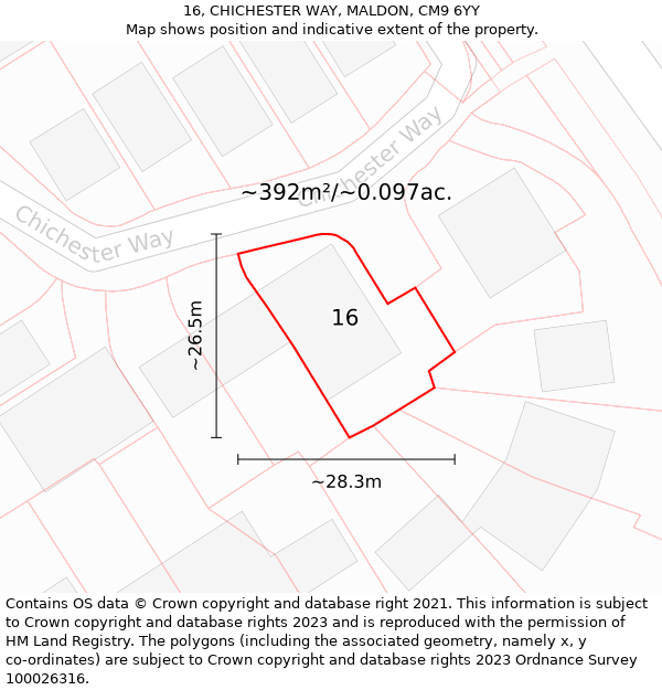 16, CHICHESTER WAY, MALDON, CM9 6YY: Plot and title map