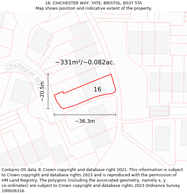 16, CHICHESTER WAY, YATE, BRISTOL, BS37 5TA: Plot and title map