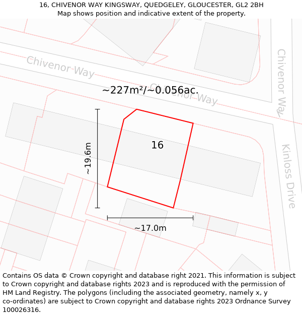 16, CHIVENOR WAY KINGSWAY, QUEDGELEY, GLOUCESTER, GL2 2BH: Plot and title map