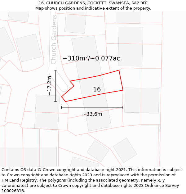 16, CHURCH GARDENS, COCKETT, SWANSEA, SA2 0FE: Plot and title map