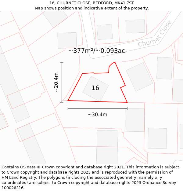 16, CHURNET CLOSE, BEDFORD, MK41 7ST: Plot and title map