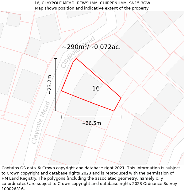 16, CLAYPOLE MEAD, PEWSHAM, CHIPPENHAM, SN15 3GW: Plot and title map