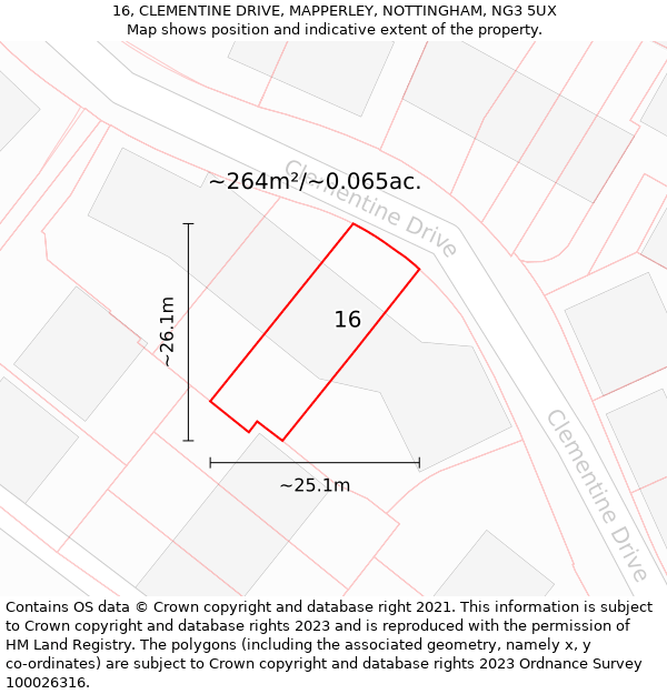 16, CLEMENTINE DRIVE, MAPPERLEY, NOTTINGHAM, NG3 5UX: Plot and title map