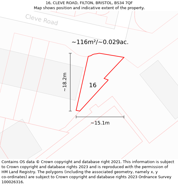 16, CLEVE ROAD, FILTON, BRISTOL, BS34 7QF: Plot and title map