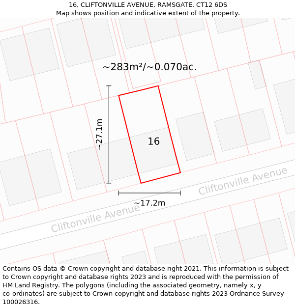 16, CLIFTONVILLE AVENUE, RAMSGATE, CT12 6DS: Plot and title map