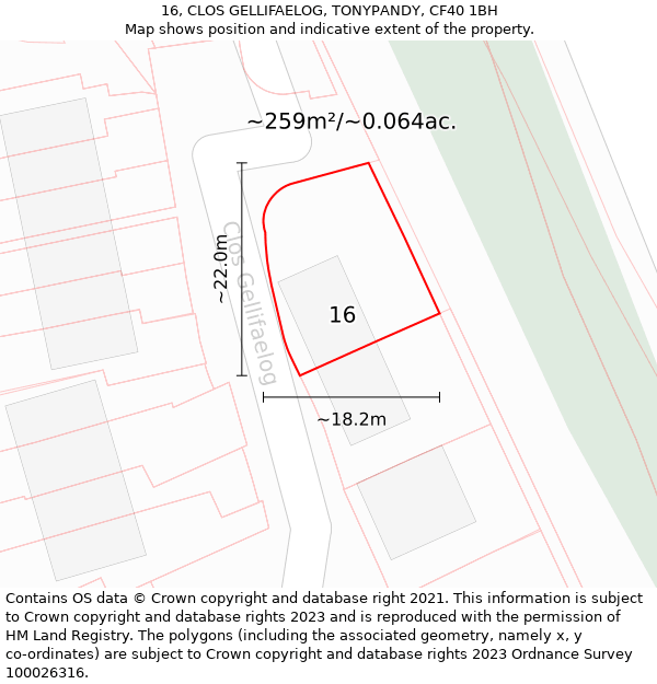 16, CLOS GELLIFAELOG, TONYPANDY, CF40 1BH: Plot and title map