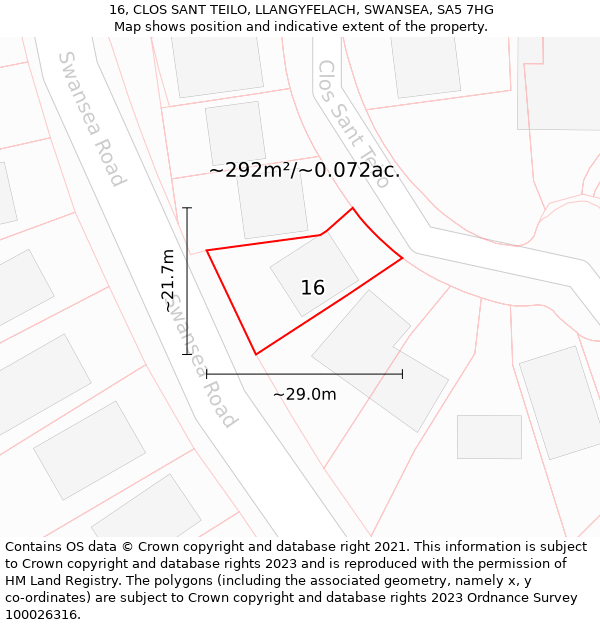 16, CLOS SANT TEILO, LLANGYFELACH, SWANSEA, SA5 7HG: Plot and title map