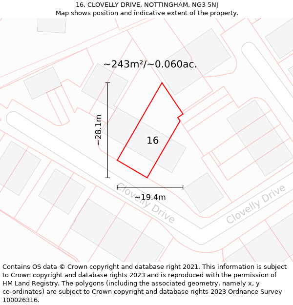 16, CLOVELLY DRIVE, NOTTINGHAM, NG3 5NJ: Plot and title map